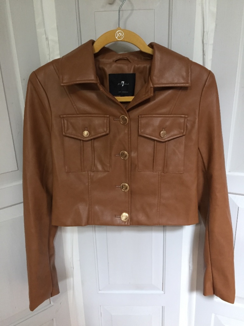 7 For All Mankind Cognac Brown Cropped Leather Jacket